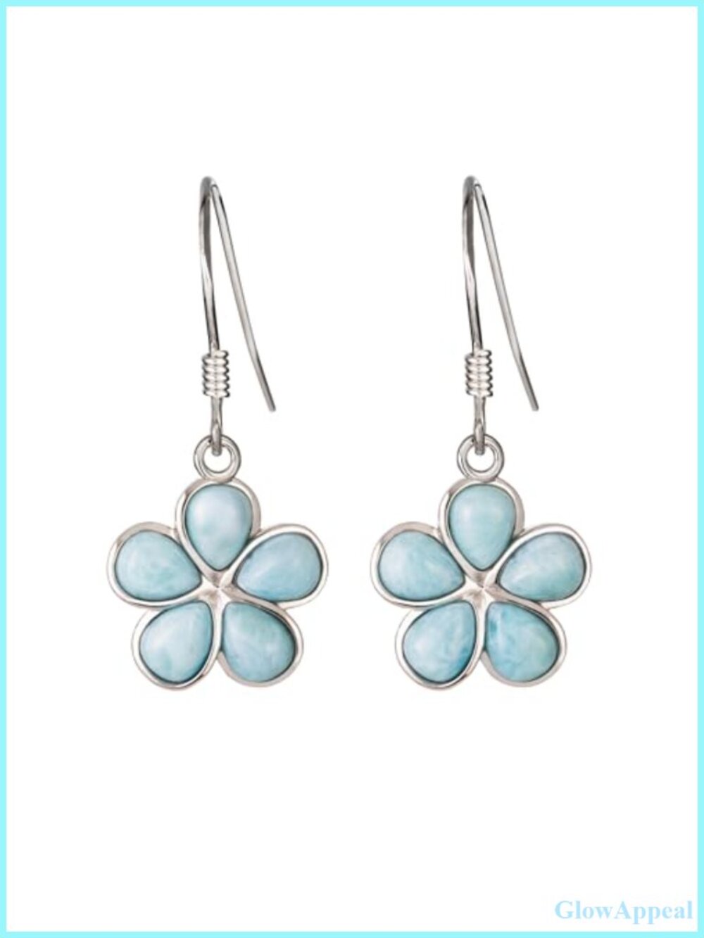 925 Sterling Silver Larimar Plumeria Dangle Earrings French Wire